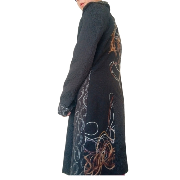 Vintage Papillon Overcoat Jacket Black Gray Orange Size Small Medium - Picture 7 of 7